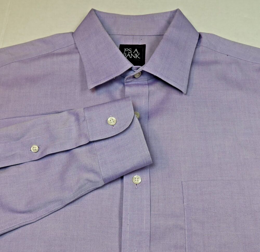 Jos A Bank Dress Shirt Men's Size 16x35 Purple Button Up Slim Fit Traveler EUC